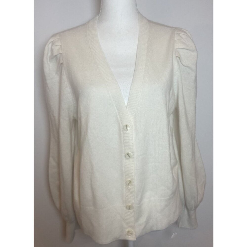 NWT Charter Club 100% Cashmere Cardigan Sweater Puff Sleeves Cream XL New
